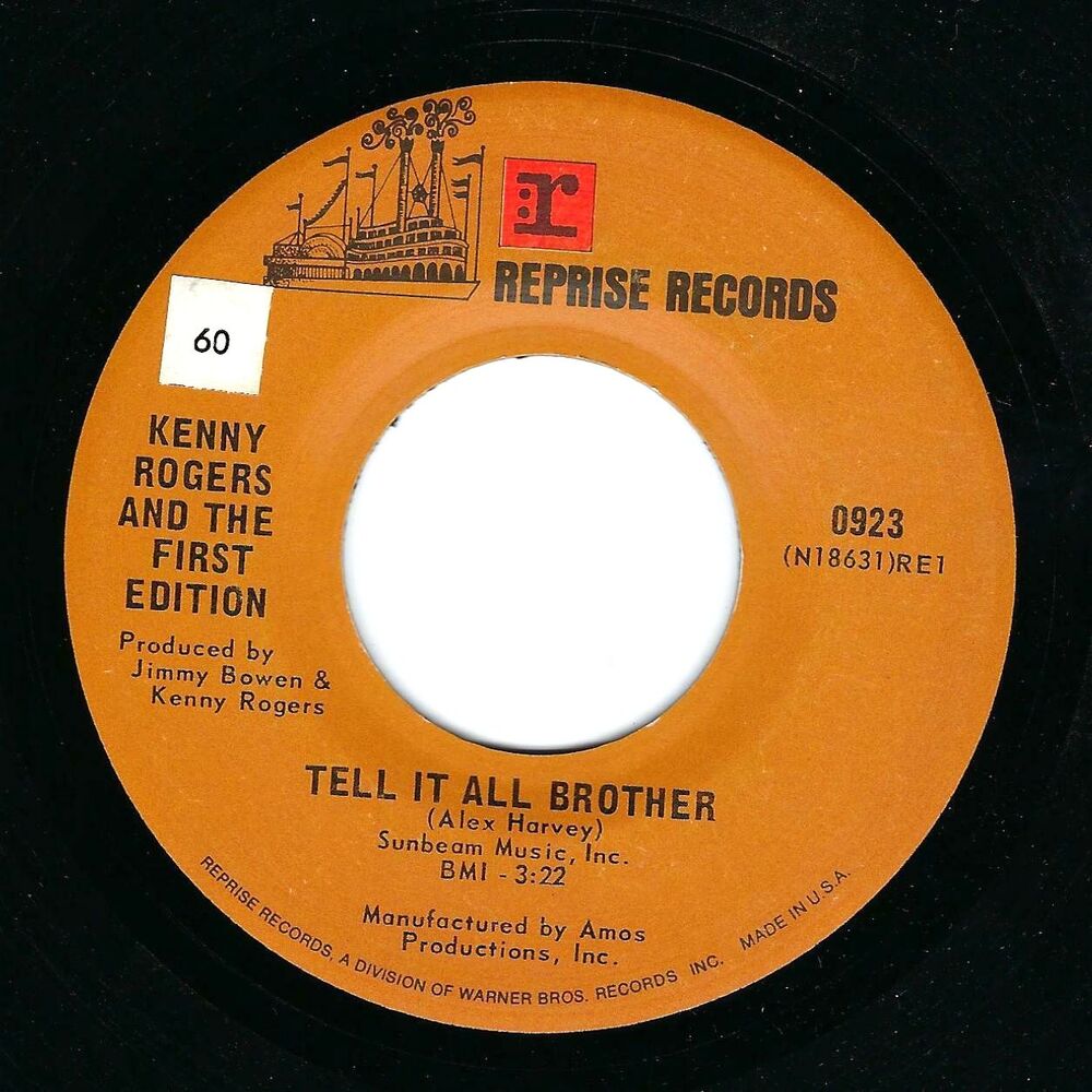 Kenny Rogers & First Edition 45 RPM - Tell It All Brother - Reprise EX Rock